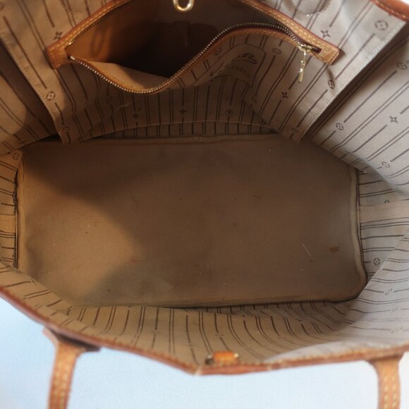 Authentic Women Louis Vuitton Brown Tan Canvas Leather Neverfull MM Tote Handbag - Picture 10 of 16